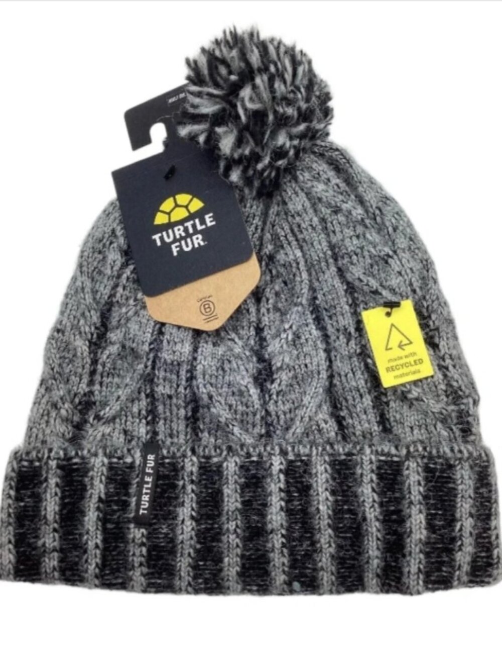 NWT TURTLE FUR Recycled Emma Beanie With Pom Accent in Charcoal